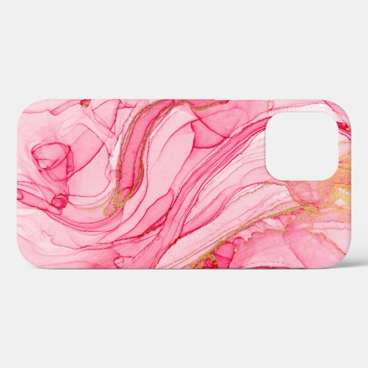 ピンククールの金ゴールドユニーク水色の渦巻きパターン Case-Mate iPhoneケース (裏面 (横))