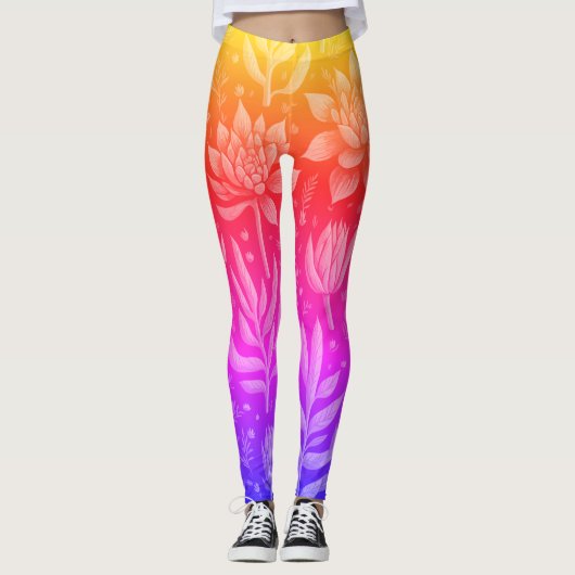 ピンククールイエローグラディエントガーデン多肉植物 レギンス (正面)