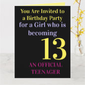 ピンククールイエロー13誕生日パーティー招待カード カード (黄色い花)