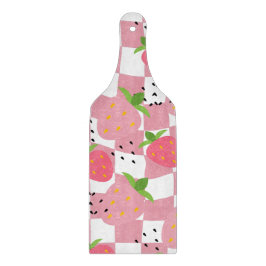 ピンククールキッチンイチゴ市松模様にデザイン カッティングボード