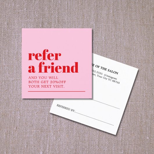 ピンククールクはっきりしたレッドホワイト美しいサロン 紹介カード