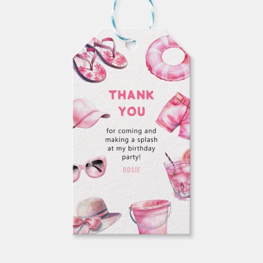 ピンククールサマーガール誕生日のお願い ギフトタグ (正面)