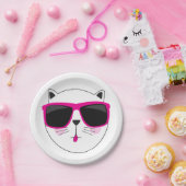 ピンククールサングラスかわいい子猫猫顔 ペーパープレート (パーティー)