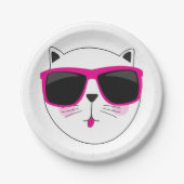 ピンククールサングラスかわいい子猫猫顔 ペーパープレート (正面)