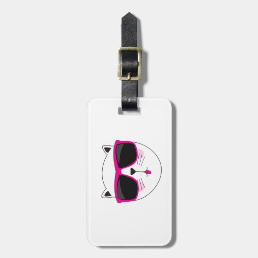 ピンククールサングラスかわいい子猫猫顔 ラゲッジタグ (正面縦)