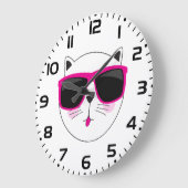 ピンククールサングラスかわいい子猫猫顔 ラージ壁時計 (傾斜)
