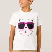 ピンククールサングラスかわいい子猫猫顔 Tシャツ (正面)
