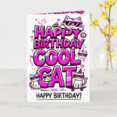 ピンククールシェード誕生日カード付き猫 カード (黄色い花)