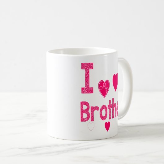 ピンククールチョークブラザー引用文私は私の兄を愛 コーヒーマグカップ (正面右)
