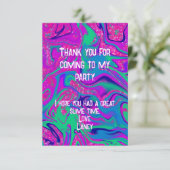 ピンククールティール（緑がかった色）ガール誕生日スライムパーティーありがとう サンキューカード (スタンド正面)