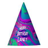 ピンククールティール（緑がかった色）グリッターガール誕生日スライムパーティー パーティーハット (正面)