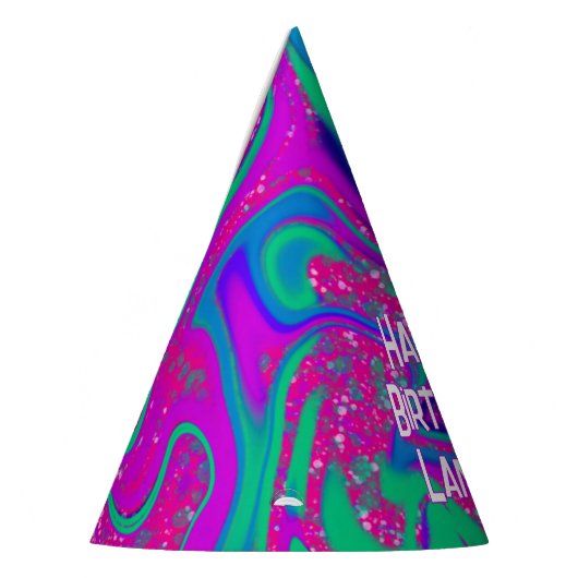 ピンククールティール（緑がかった色）グリッターガール誕生日スライムパーティー パーティーハット (左)