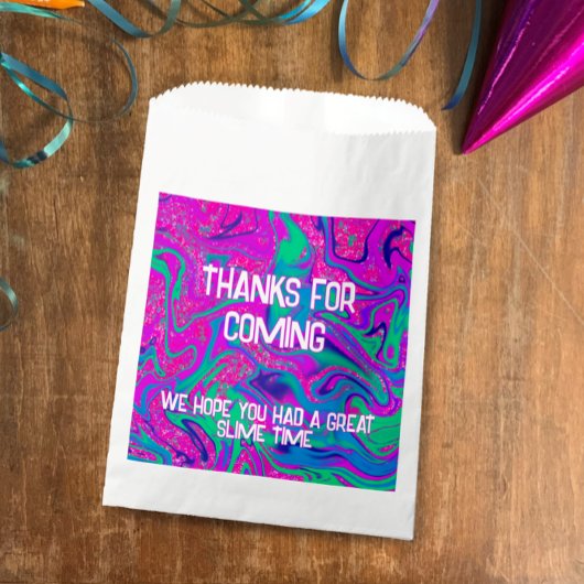 ピンククールティール(緑がかった色)グリッターガール誕生日スライムパーティー フェイバーバッグ