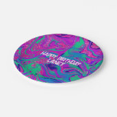 ピンククールティール（緑がかった色）グリッターガール誕生日スライムパーティー ペーパープレート (アングル)