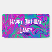 ピンククールティール(緑がかった色)グリッターガール誕生日スライムパーティー 横断幕 (横)