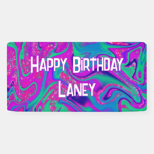 ピンククールティール（緑がかった色）グリッターガール誕生日スライムパーティー 横断幕 (横)