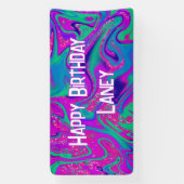 ピンククールティール(緑がかった色)グリッターガール誕生日スライムパーティー 横断幕 (縦)