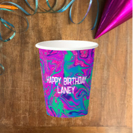 ピンククールティール（緑がかった色）グリッターガール誕生日スライムパーティー 紙コップ