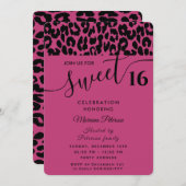 ピンククールトレンディー魅力的なヒョウ甘い16 Invt 招待状 (正面/裏面)