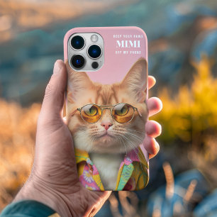ピンククールネコイラストレーション眼鏡ペットの足 iPhone 15 PRO MAXケース