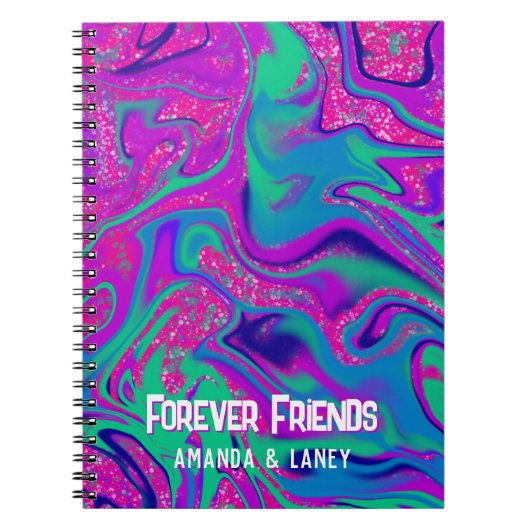 ピンククールパープルグリッターガール誕生日スライムパーティー ノートブック (正面)