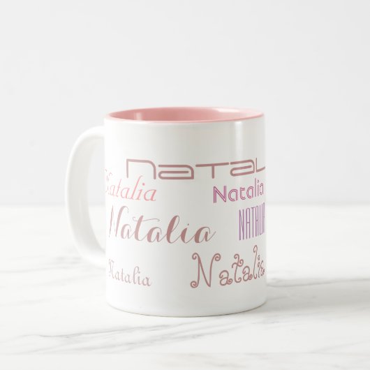 ピンククールフォントお名前パーソナライズされた ツートーンマグカップ (正面左)