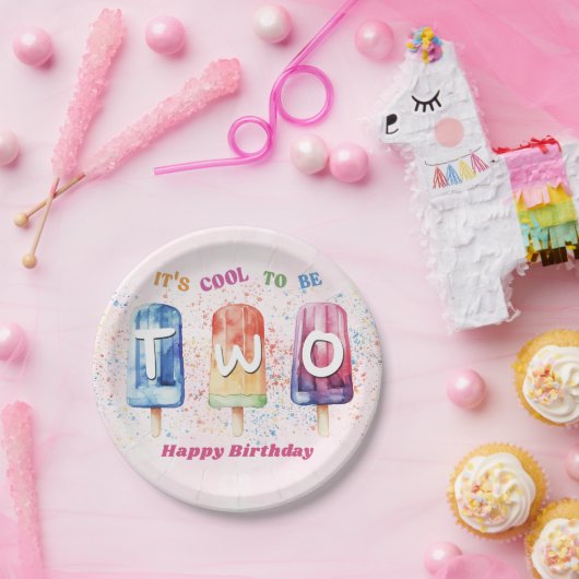 ピンククールポプシクル2nd誕生日パーティー ペーパープレート (パーティー)