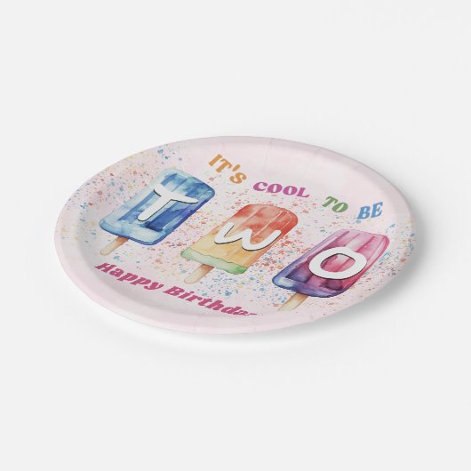 ピンククールポプシクル2nd誕生日パーティー ペーパープレート (アングル)