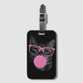 ピンククールメガネ&バブルガム猫 ラゲッジタグ (正面縦)
