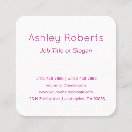 ピンククールモダンのホワイトモノグラムまたは会社レター スクエア名刺 (裏面)