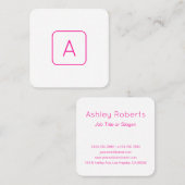 ピンククールモダンのホワイトモノグラムまたは会社レター スクエア名刺 (正面/裏面)