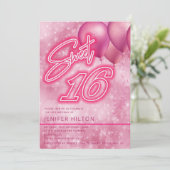 ピンククールモダンバルーンneon sweet 16 招待状 (スタンド正面)