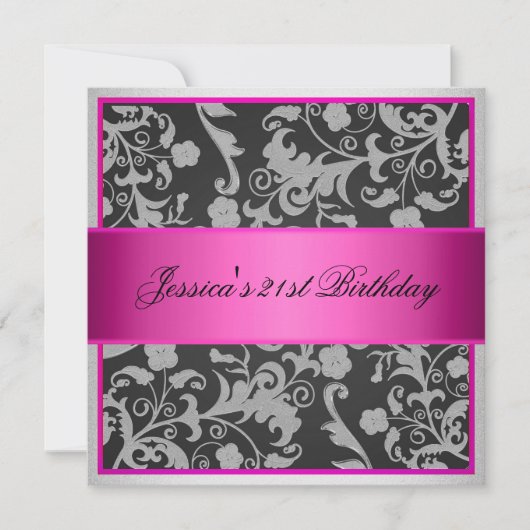 ピンクグエレガントレーブラックシルバーバラパーティー 招待状 (正面)