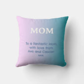 ピンクグラデーションかわいらしティール(緑がかった色)母の日のカスタムメッセージ クッション (裏面)