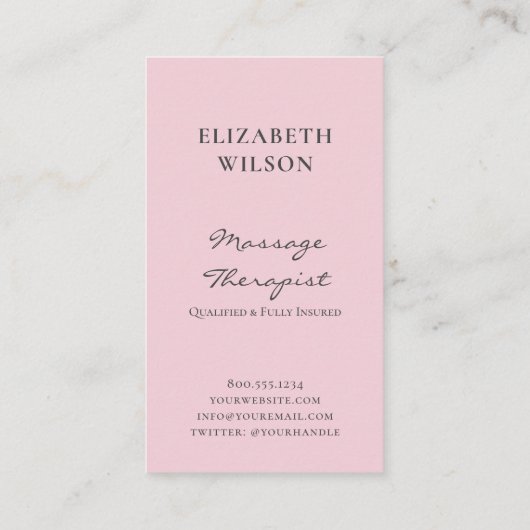 ピンクグラデーションきらめくマッサージセラピスト垂直 名刺 (裏面)