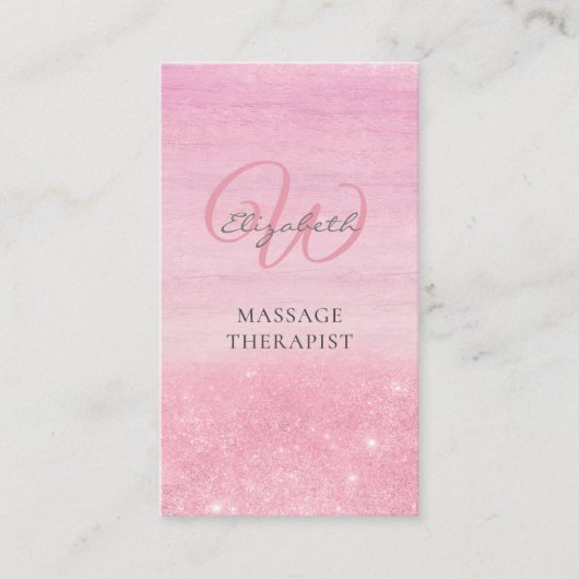 ピンクグラデーションきらめくマッサージセラピスト垂直 名刺 (正面)