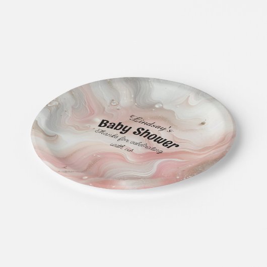 ピンクグラデーションきらめく赤ちゃんシャワー ペーパープレート (アングル)