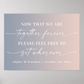 ピンクグラデーションとブルーの座席結婚の式のサイン ポスター (正面)