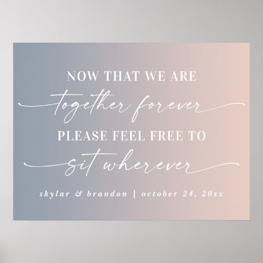 ピンクグラデーションとブルーの座席結婚の式のサイン ポスター (正面)