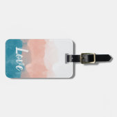 ピンクグラデーションとブルーの愛の優雅なグラデーション ラゲッジタグ (正面横)