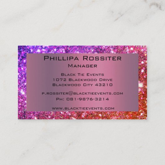 ピンクグラデーションと赤のグリッターイベントプランナー 名刺 (裏面)