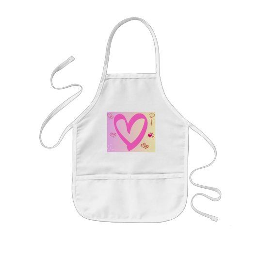 ピンクグラデーションのハート 子供用エプロン (正面)