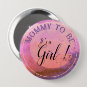 ピンクグラデーションの水彩「It's a Girl」マタニティマーク 缶バッジ (正面&裏面)