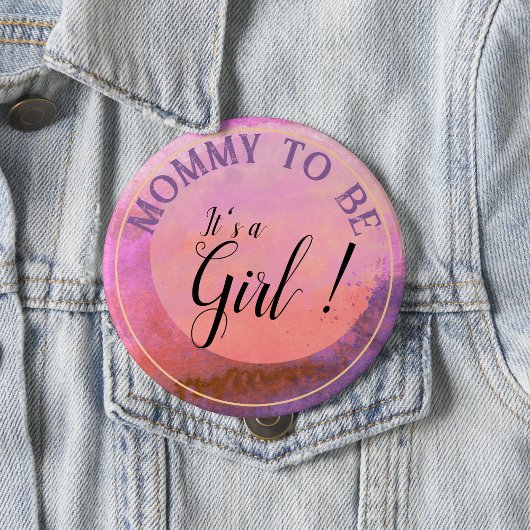 ピンクグラデーションの水彩「It's a Girl」マタニティマーク 缶バッジ