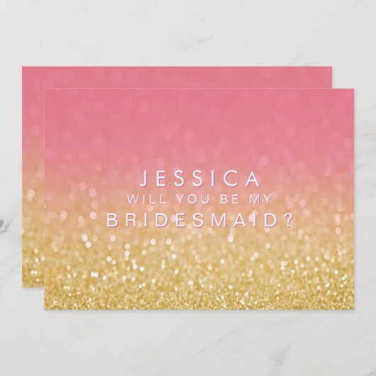 ピンクグラデーションの金ゴールドは私の花嫁グリッター 招待状 (正面/裏面)