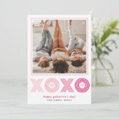 ピンクグラデーションのHOO Galentines Dayハート写真 シーズンカード (スタンド正面)