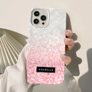 ピンクグラデーショングリッターと《写真》ぼけ味パターン iPhone 15 MINIケース