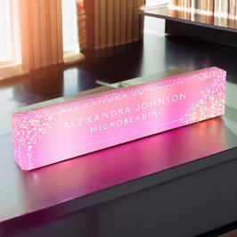 ピンクグラデーショングリッタースパークルマイクロブラディングブロウ デスクネームプレート