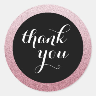 ピンクグラデーショングリッターブラックお願いステッカー ラウンドシール