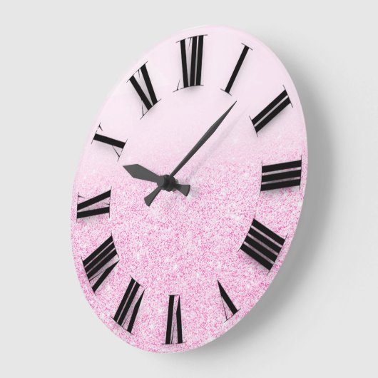 ピンクグラデーショングリッターミニマルローマ数字 ラージ壁時計 (傾斜)